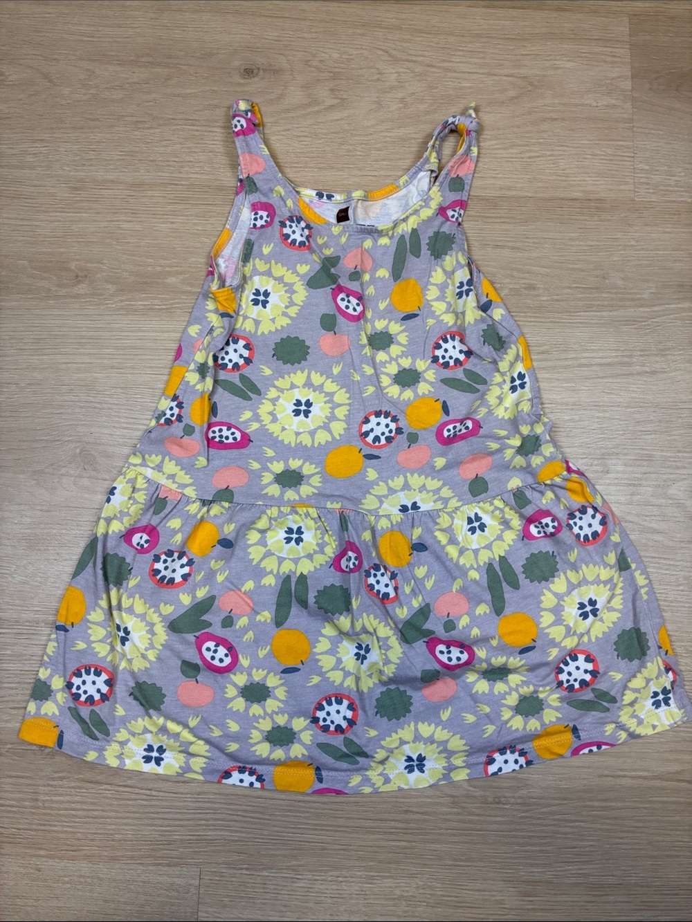 Tea Collection Grey Sleeveless Dress with Yellow, Pink and Green Floral Print